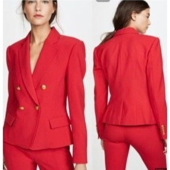 A.L.C. Womens Red Suit crest buttons Blazer jacket slit Pants Size 12 - Picture 5 of 15